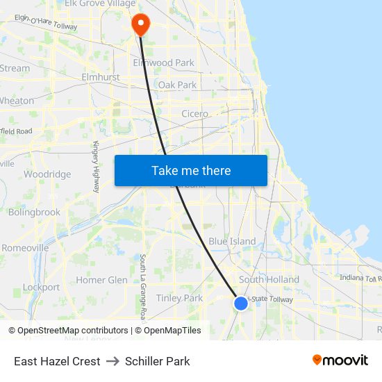 East Hazel Crest to Schiller Park with public transportation