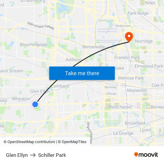 Glen Ellyn to Schiller Park map