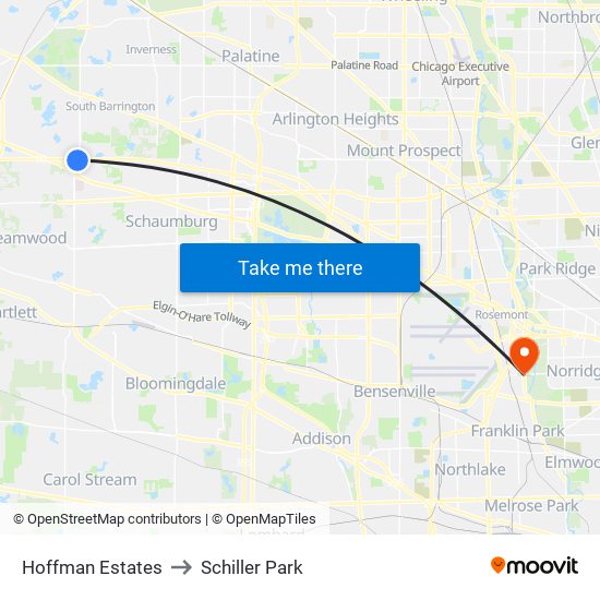 Hoffman Estates to Schiller Park map