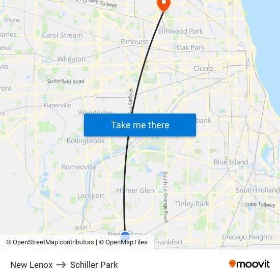 New Lenox to Schiller Park map