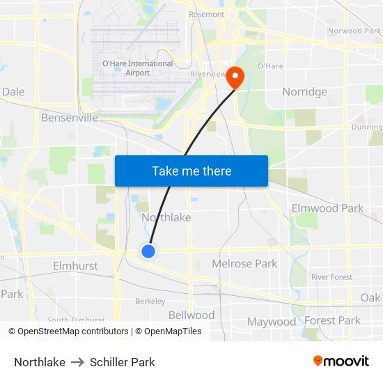 Northlake to Schiller Park map
