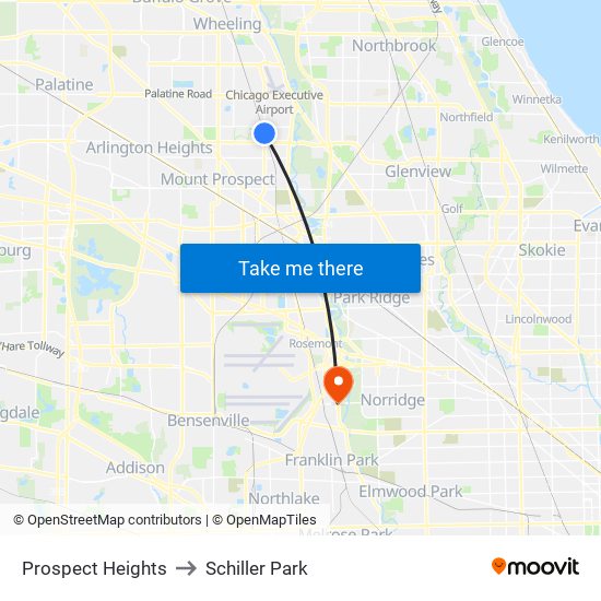 Prospect Heights to Schiller Park map