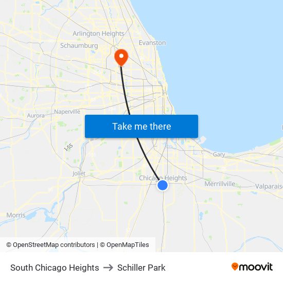 South Chicago Heights to Schiller Park map