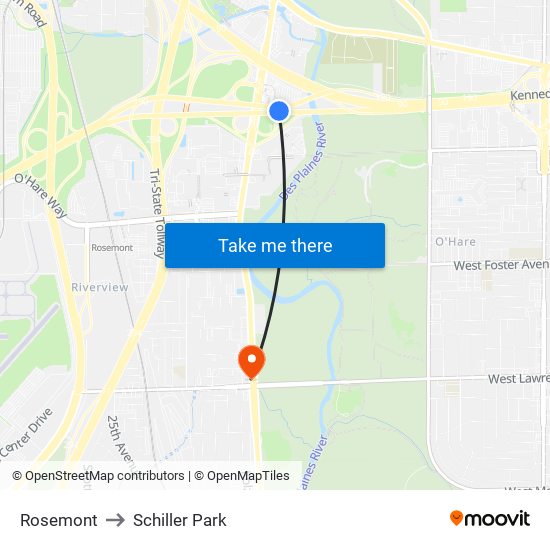 Rosemont to Schiller Park map