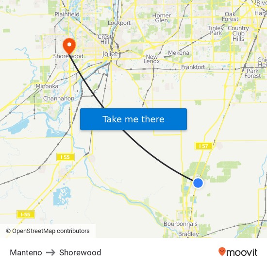 Manteno to Shorewood map