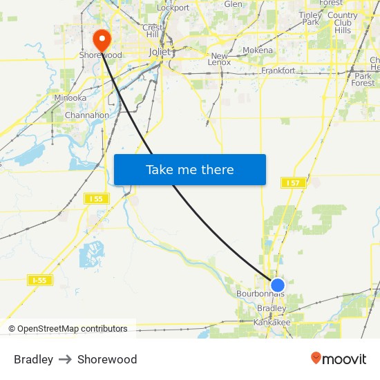 Bradley to Shorewood map