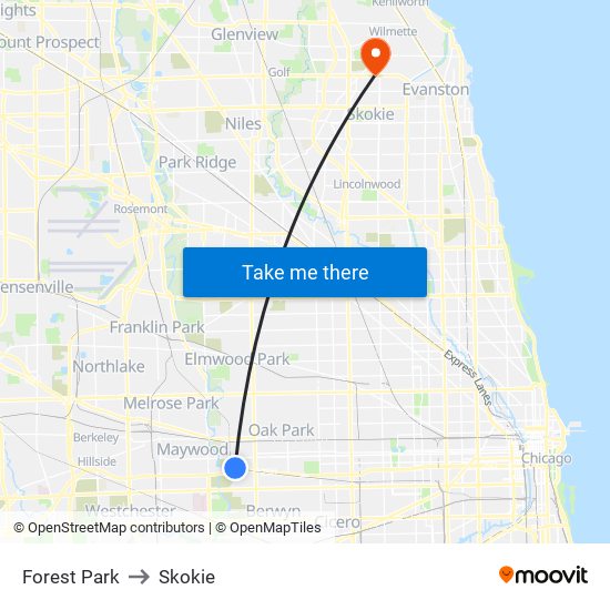 Forest Park to Skokie map