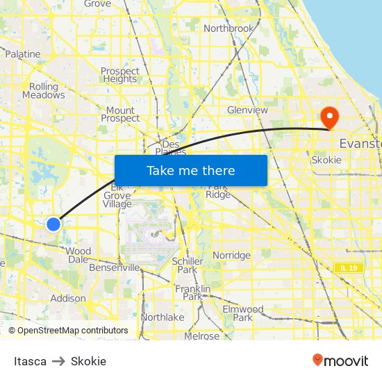 Itasca to Skokie map