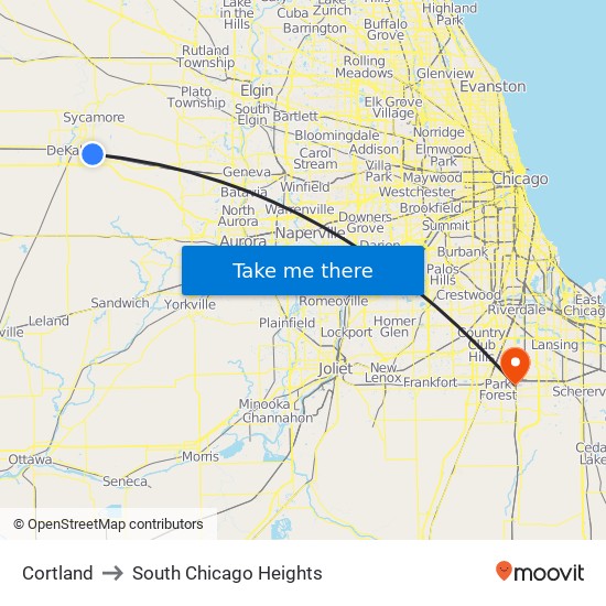 Cortland to South Chicago Heights map