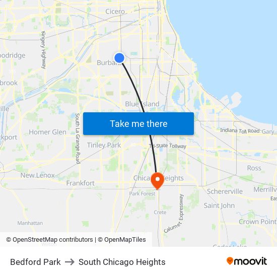 Bedford Park to South Chicago Heights map