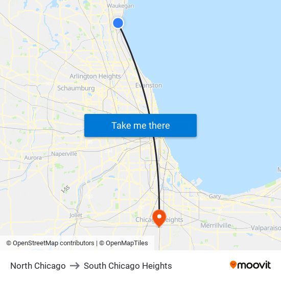 North Chicago to South Chicago Heights map