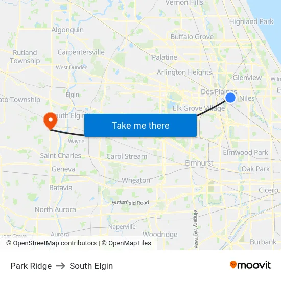 Park Ridge to South Elgin map
