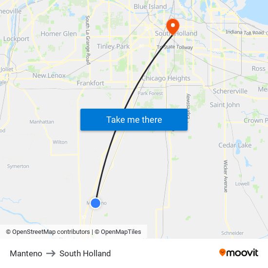 Manteno to South Holland map