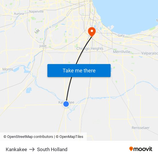 Kankakee to South Holland map