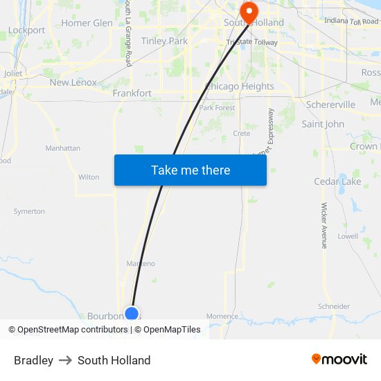 Bradley to South Holland map