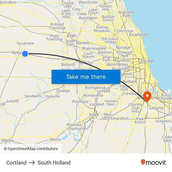 Cortland to South Holland map