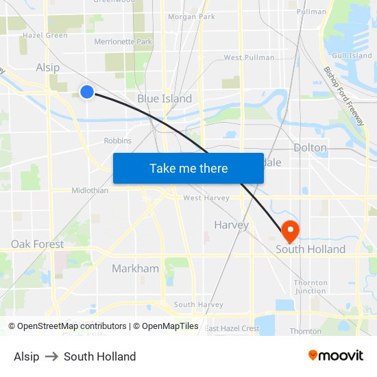 Alsip to South Holland map