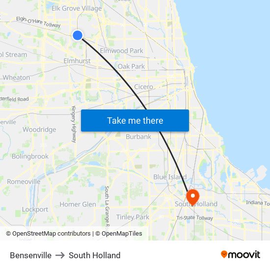 Bensenville to South Holland map