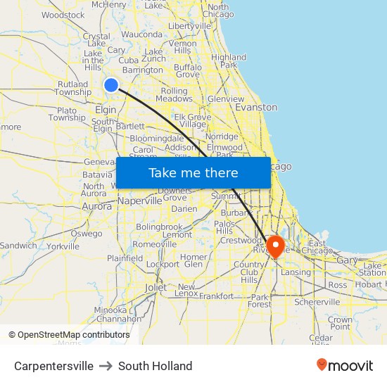 Carpentersville to South Holland map