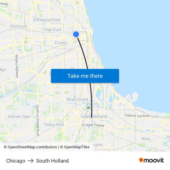 Chicago to South Holland map