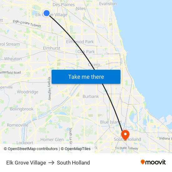 Elk Grove Village to South Holland map