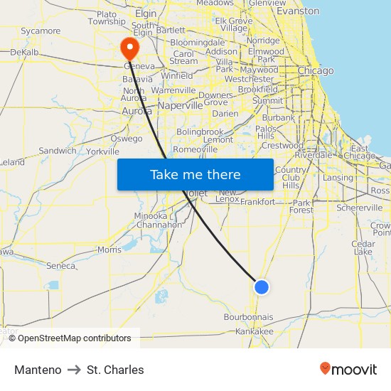 Manteno to St. Charles map