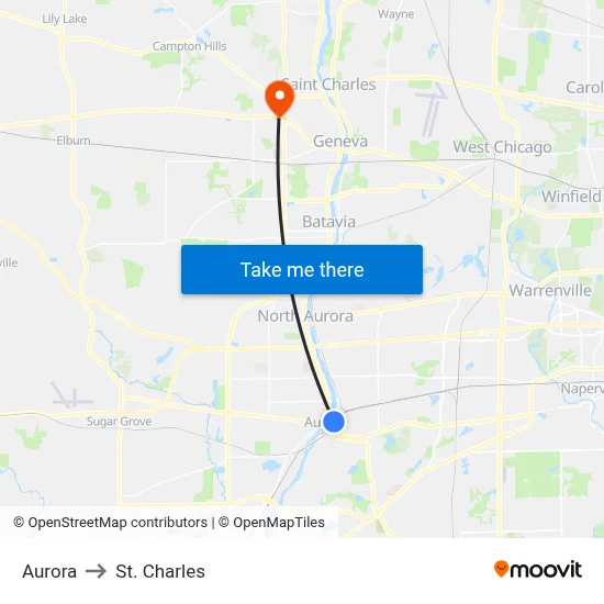Aurora to St. Charles map