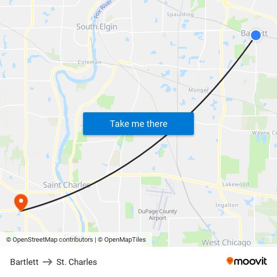 Bartlett to St. Charles map