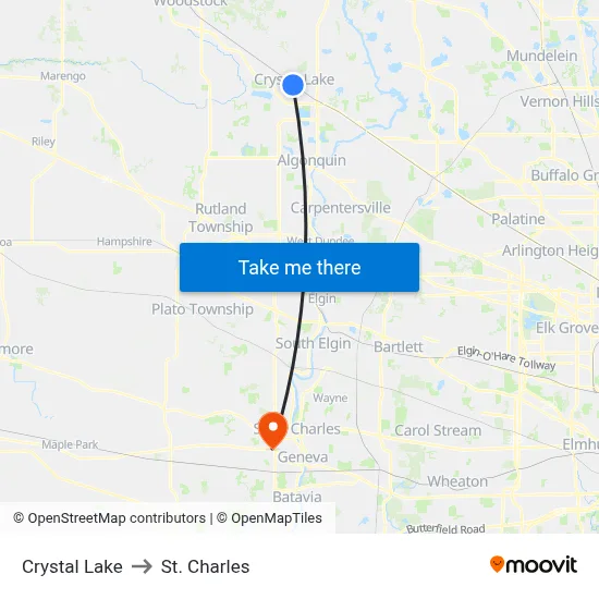 Crystal Lake to St. Charles map