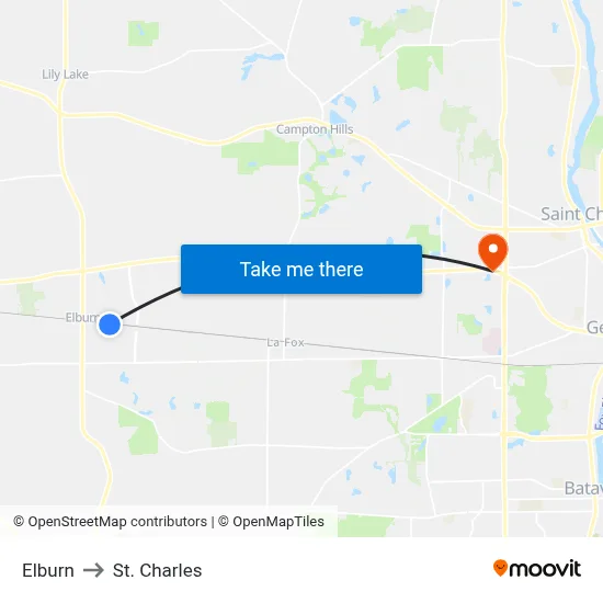 Elburn to St. Charles map