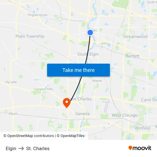 Elgin to St. Charles map