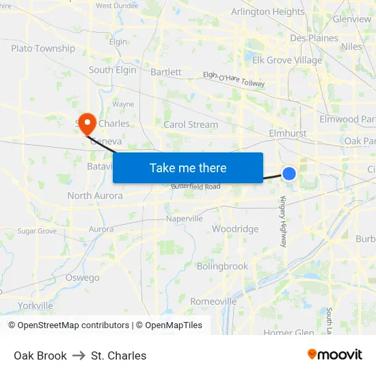 Oak Brook to St. Charles map