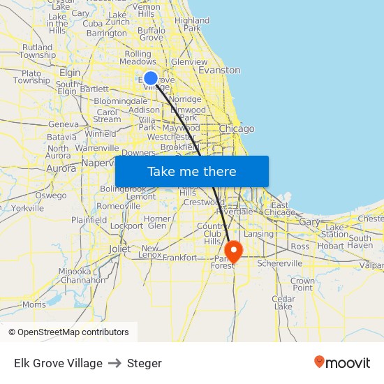 Elk Grove Village to Steger map