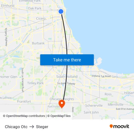 Chicago Otc to Steger map