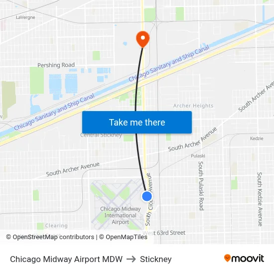 Chicago Midway Airport MDW to Stickney map