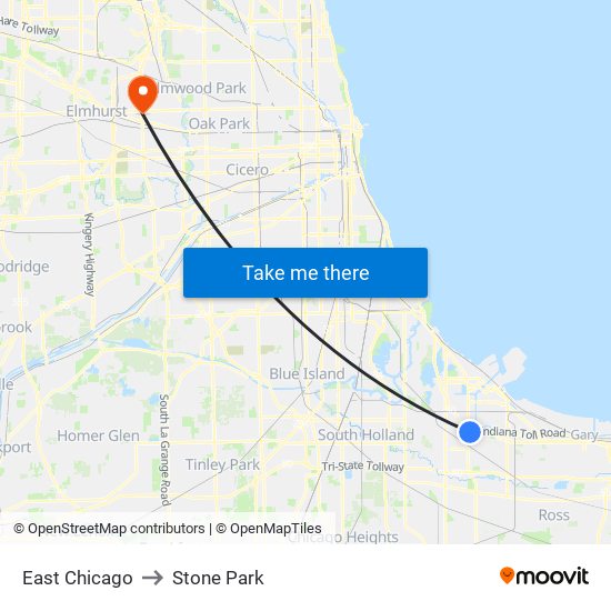 East Chicago to Stone Park map