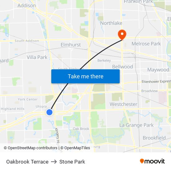 Oakbrook Terrace to Stone Park map