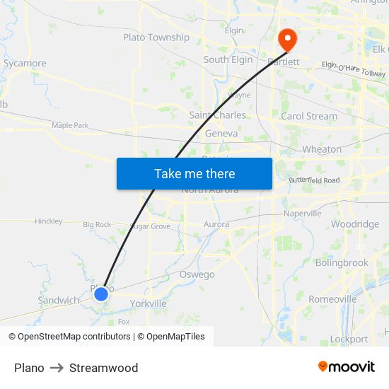 Plano to Streamwood map
