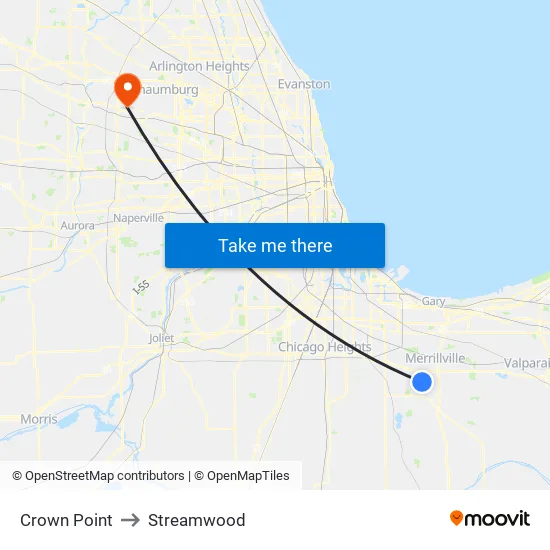 Crown Point to Streamwood map