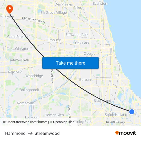 Hammond to Streamwood map