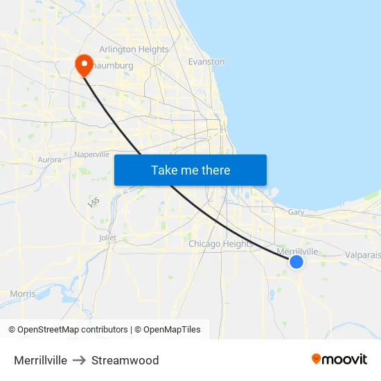 Merrillville to Streamwood map