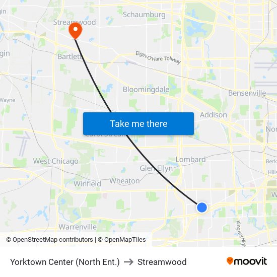 Yorktown Center (North Ent.) to Streamwood map