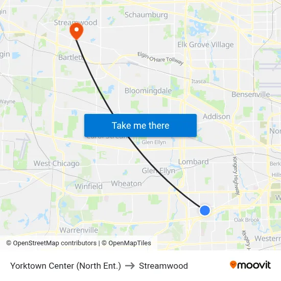 Yorktown Center (North Ent.) to Streamwood map