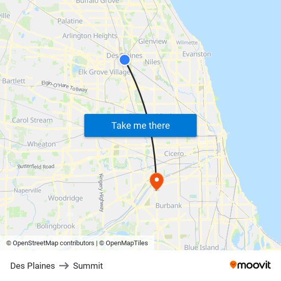 Des Plaines to Summit map