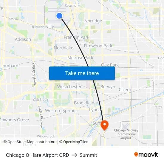 Chicago O Hare Airport ORD to Summit map