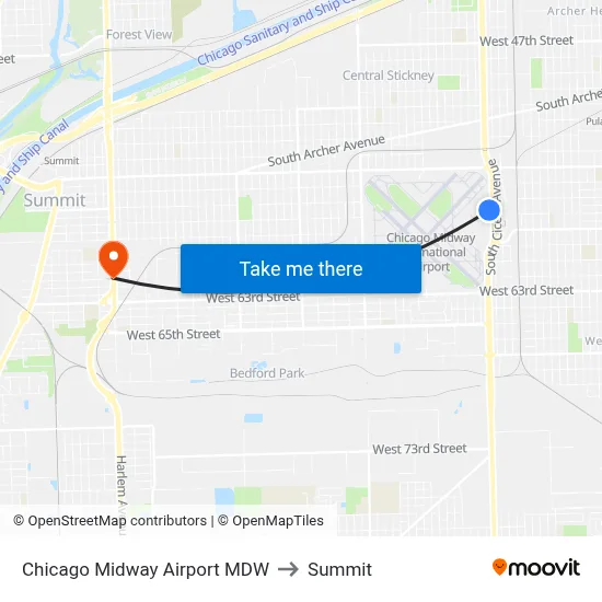 Chicago Midway Airport MDW to Summit map