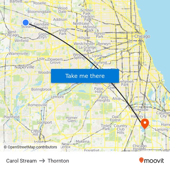 Carol Stream to Thornton map