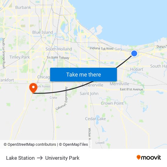 Lake Station to University Park map