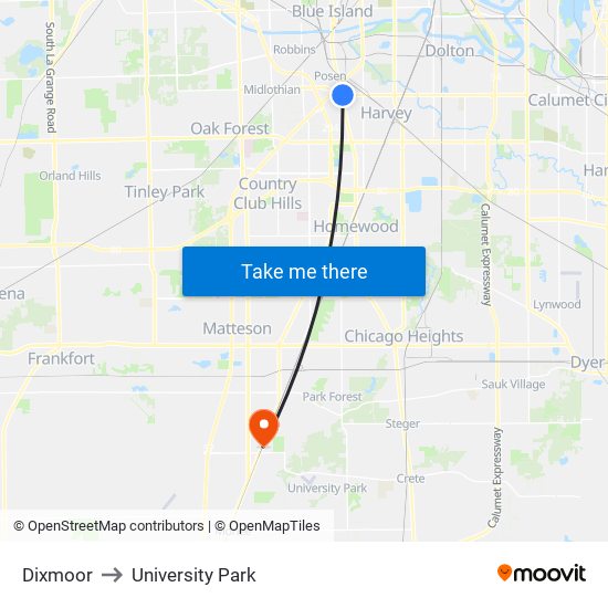 Dixmoor to University Park map