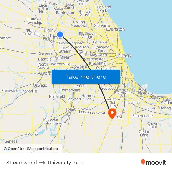 Streamwood to University Park map
